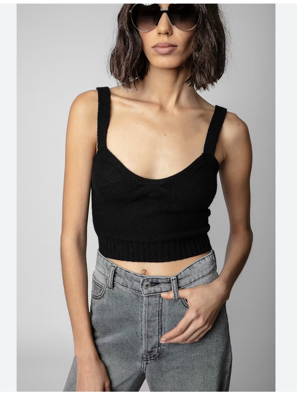 NWT - Zadig & Voltaire Bettina Black Ribbed-Strap Knit Top - S
